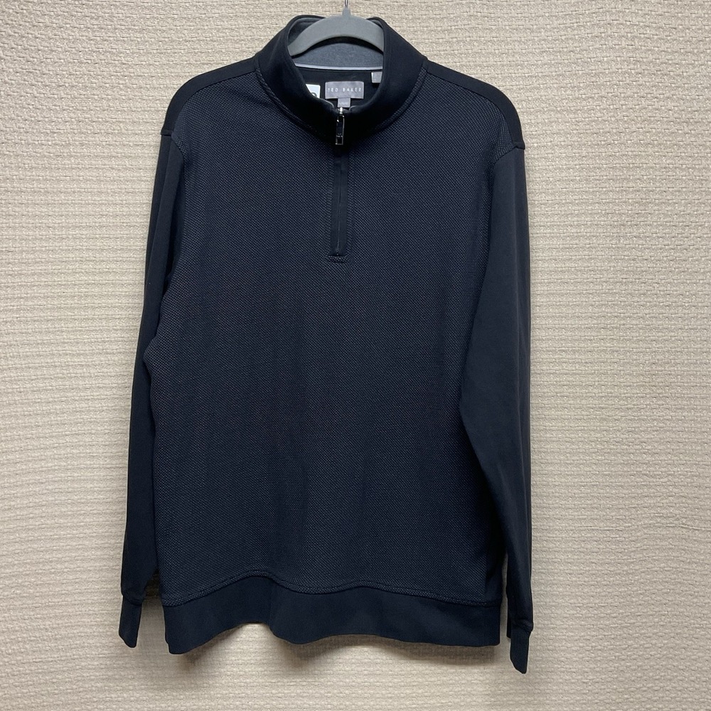 Ted Baker Black‎ Textured  1/4 Quarter Zip Pullover Sweater Sz Large Preppy